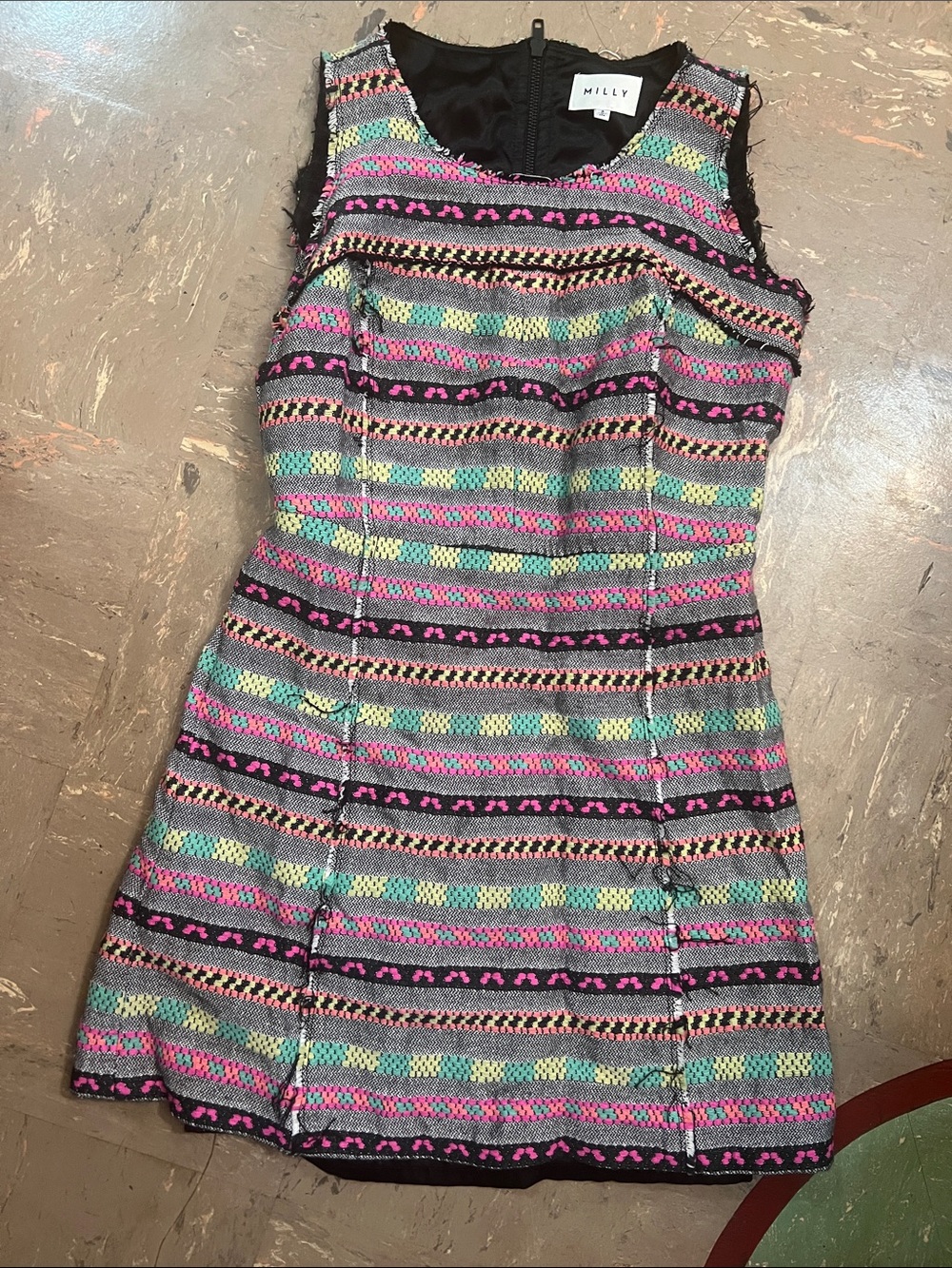Milly Multicolor Sleeveless Tweed Mini Dress - Pink, Aqua, Yellow